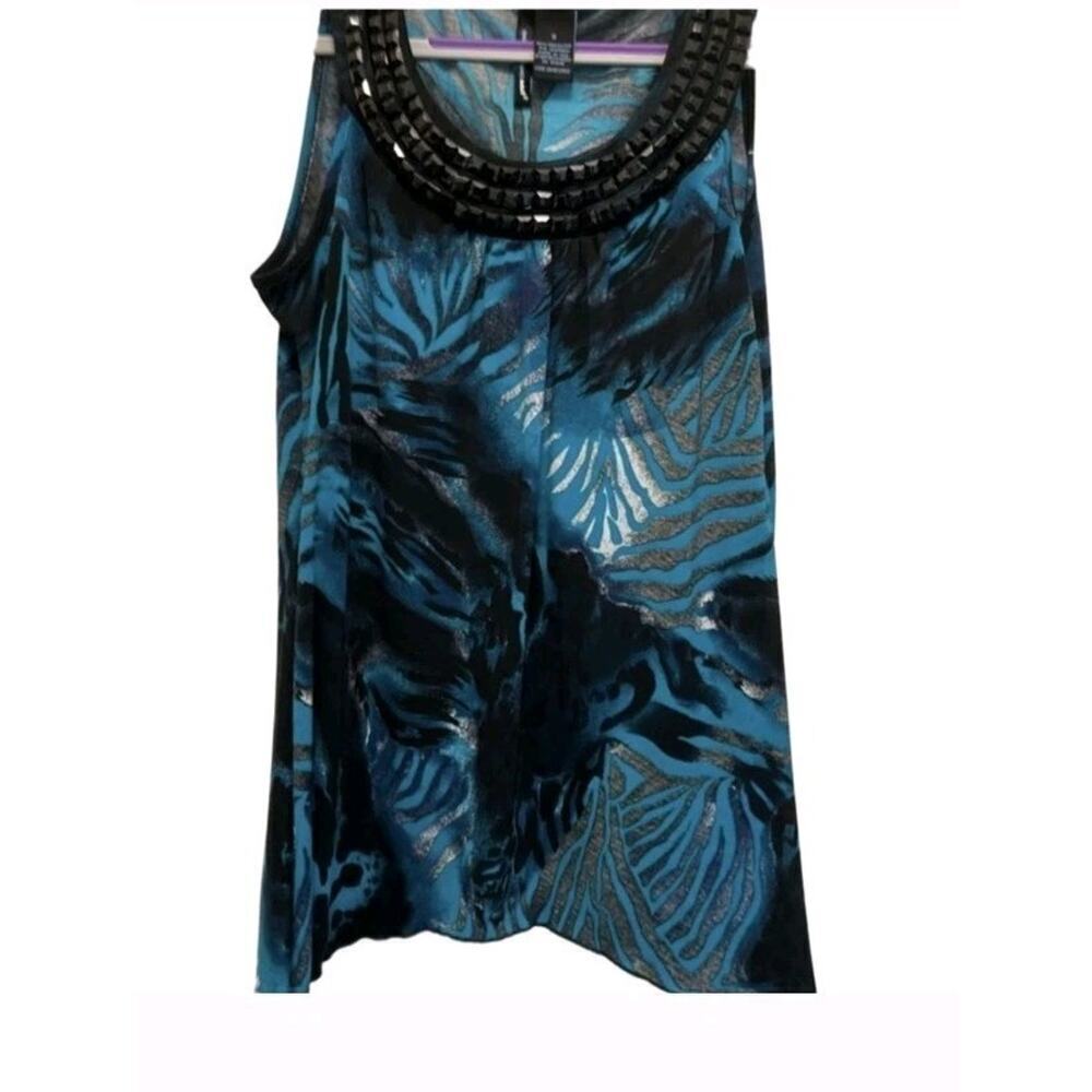 Saint Tropez West Womens Small Animal Print Beaded Sleeveless Pullover Blouse